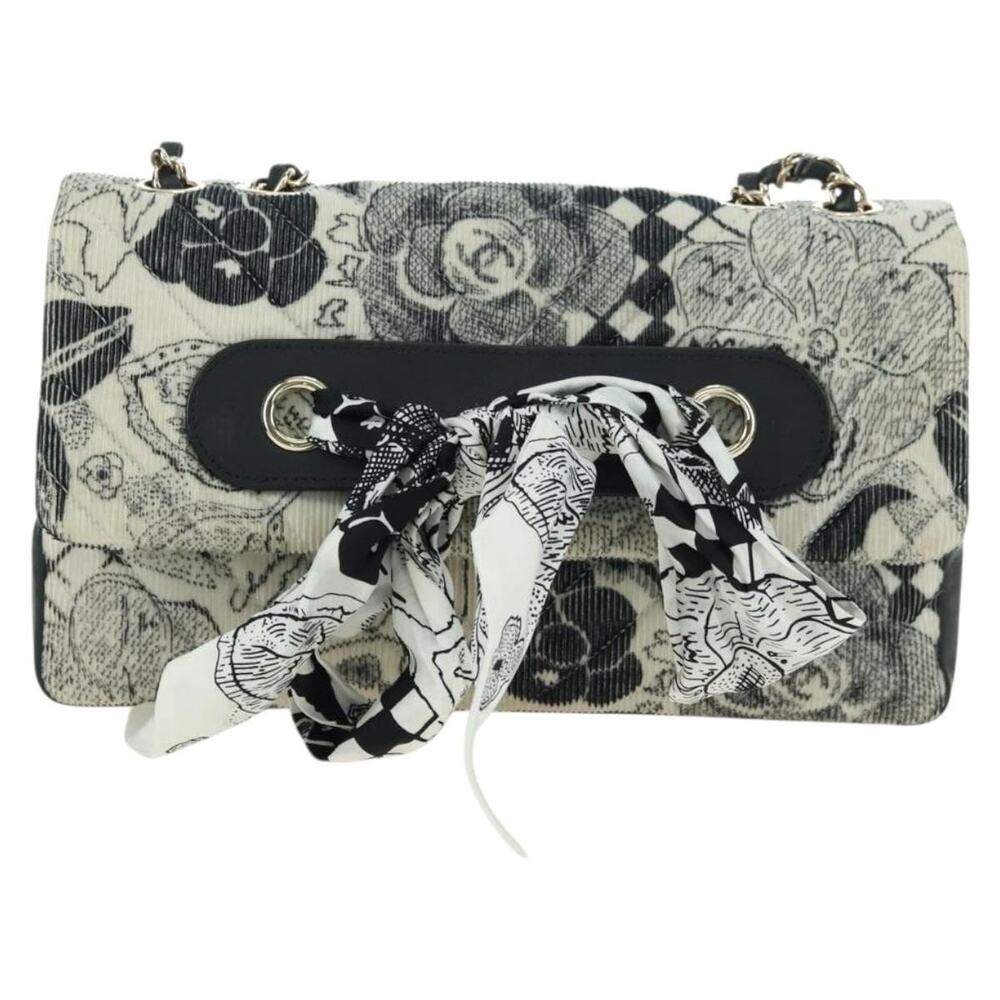 Chanel Matelasse 25 Chain Shoulder Bag Corduroy White Gold